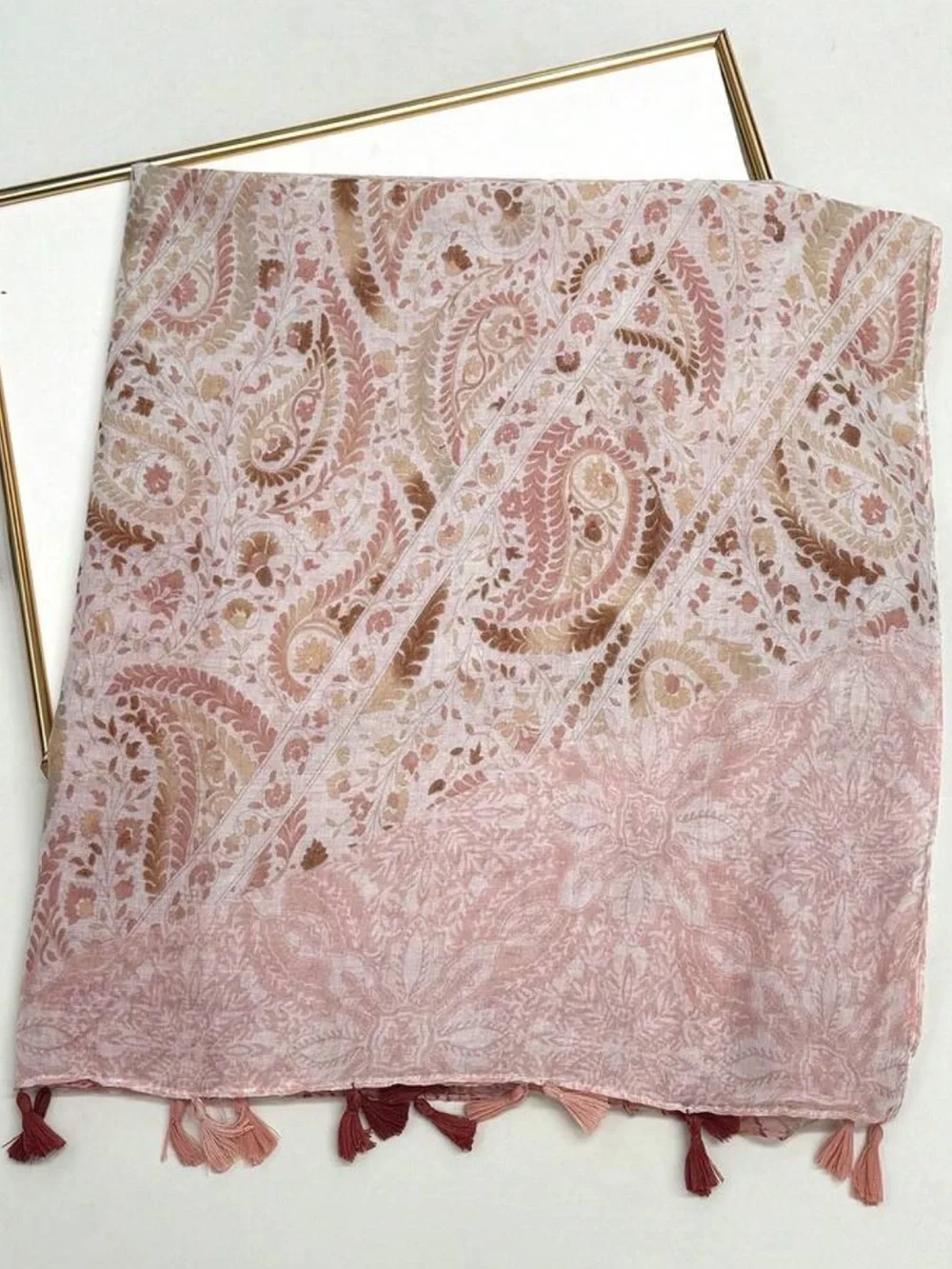 Baby Pink Floral & Tassel Lightweight Scarf - Women Accessories